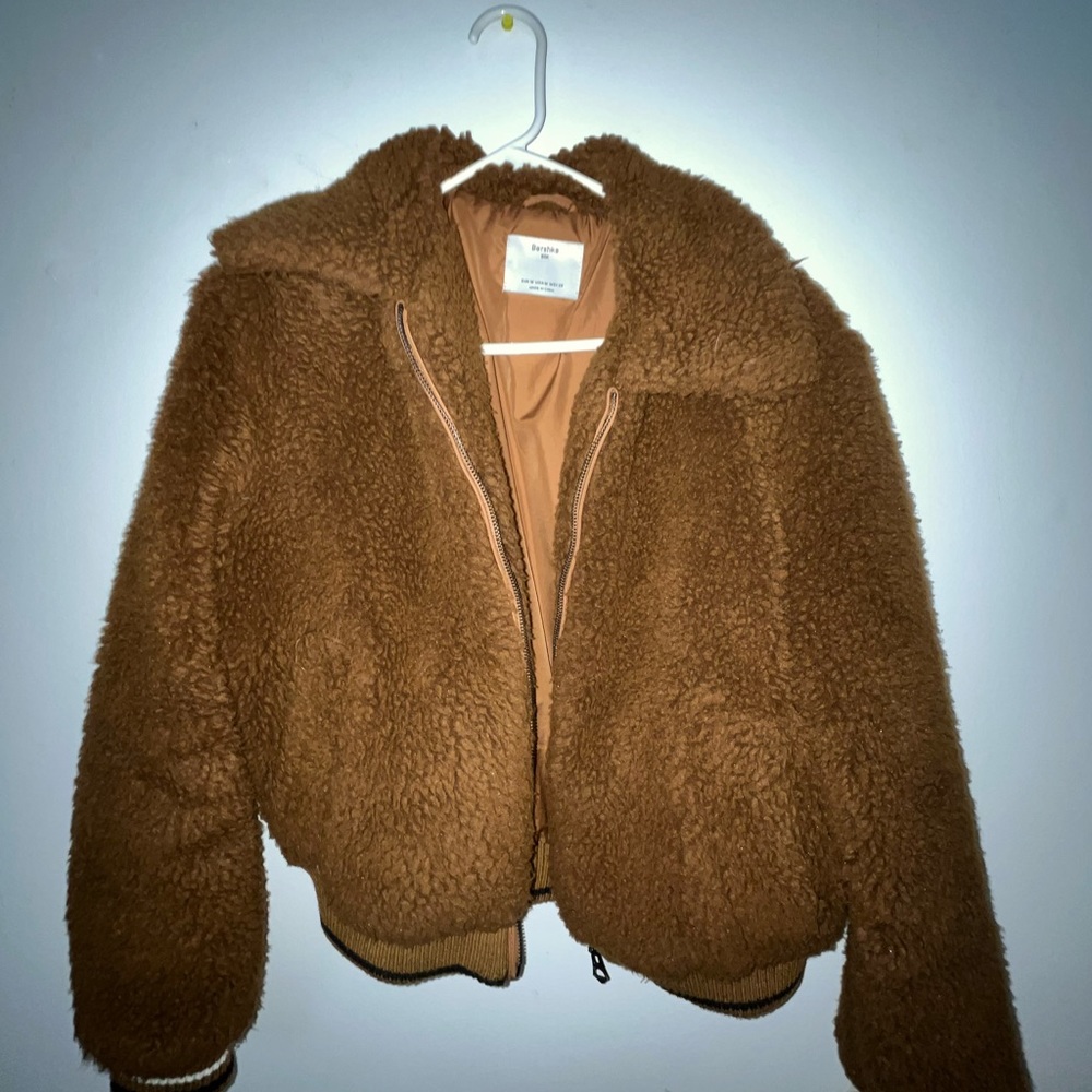 BERSHKA BROWN TEDDY BOMBER JACKET